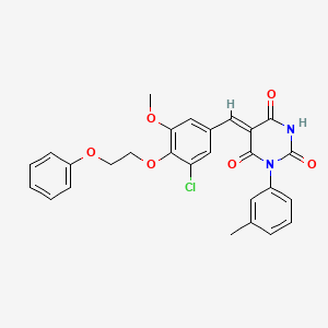 (5Z)-5-{[3-Chloro-5-methoxy-4-(2-phenoxyethoxy)phenyl]methylidene}-1-(3-methylphenyl)-1,3-diazinane-2,4,6-trione