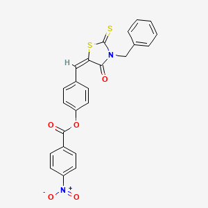 molecular formula C24H16N2O5S2 B11677637 4-[(E)-(3-benzyl-4-oxo-2-thioxo-1,3-thiazolidin-5-ylidene)methyl]phenyl 4-nitrobenzoate 