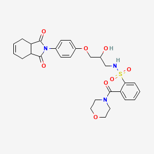 molecular formula C28H31N3O8S B11677650 N-{3-[4-(1,3-dioxo-1,3,3a,4,7,7a-hexahydro-2H-isoindol-2-yl)phenoxy]-2-hydroxypropyl}-2-(morpholin-4-ylcarbonyl)benzenesulfonamide 