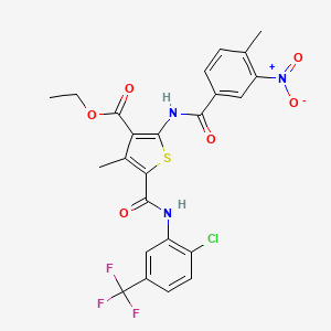 molecular formula C24H19ClF3N3O6S B11677694 Ethyl 5-{[2-chloro-5-(trifluoromethyl)phenyl]carbamoyl}-4-methyl-2-(4-methyl-3-nitrobenzamido)thiophene-3-carboxylate 