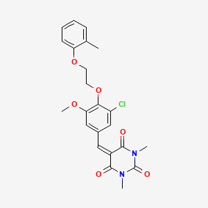 molecular formula C23H23ClN2O6 B11677740 5-({3-Chloro-5-methoxy-4-[2-(2-methylphenoxy)ethoxy]phenyl}methylidene)-1,3-dimethyl-1,3-diazinane-2,4,6-trione 