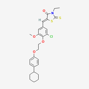 molecular formula C27H30ClNO4S2 B11677758 (5Z)-5-{3-chloro-4-[2-(4-cyclohexylphenoxy)ethoxy]-5-methoxybenzylidene}-3-ethyl-2-thioxo-1,3-thiazolidin-4-one 