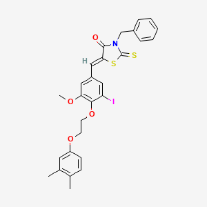 molecular formula C28H26INO4S2 B11677762 (5Z)-3-benzyl-5-{4-[2-(3,4-dimethylphenoxy)ethoxy]-3-iodo-5-methoxybenzylidene}-2-thioxo-1,3-thiazolidin-4-one 