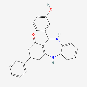 molecular formula C25H22N2O2 B11677827 11-(3-hydroxyphenyl)-3-phenyl-2,3,4,5,10,11-hexahydro-1H-dibenzo[b,e][1,4]diazepin-1-one 