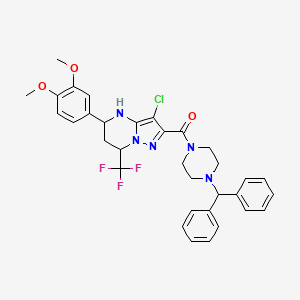 molecular formula C33H33ClF3N5O3 B11677837 [3-Chloro-5-(3,4-dimethoxyphenyl)-7-(trifluoromethyl)-4,5,6,7-tetrahydropyrazolo[1,5-a]pyrimidin-2-yl][4-(diphenylmethyl)piperazin-1-yl]methanone 