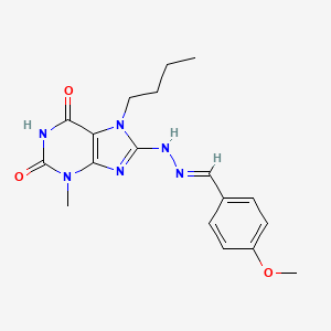 molecular formula C18H22N6O3 B11677877 7-Butyl-8-(N'-(4-meo-benzylidene)-hydrazino)-3-ME-3,7-dihydro-purine-2,6-dione 