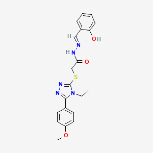 molecular formula C20H21N5O3S B11677909 2-{[4-ethyl-5-(4-methoxyphenyl)-4H-1,2,4-triazol-3-yl]sulfanyl}-N'-[(E)-(2-hydroxyphenyl)methylidene]acetohydrazide CAS No. 303102-67-2