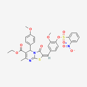 molecular formula C31H27N3O10S2 B11677917 ethyl (2E)-2-(3-methoxy-4-{[(2-nitrophenyl)sulfonyl]oxy}benzylidene)-5-(4-methoxyphenyl)-7-methyl-3-oxo-2,3-dihydro-5H-[1,3]thiazolo[3,2-a]pyrimidine-6-carboxylate 