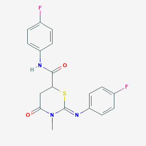 molecular formula C18H15F2N3O2S B11677974 (2E)-N-(4-fluorophenyl)-2-[(4-fluorophenyl)imino]-3-methyl-4-oxo-1,3-thiazinane-6-carboxamide 