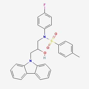 molecular formula C28H25FN2O3S B11677982 N-[3-(9H-carbazol-9-yl)-2-hydroxypropyl]-N-(4-fluorophenyl)-4-methylbenzenesulfonamide 