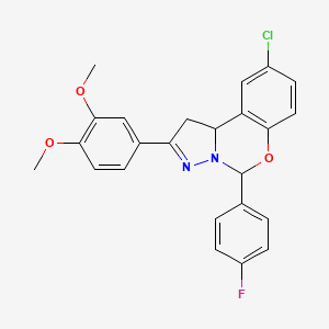 molecular formula C24H20ClFN2O3 B11677998 9-Chloro-2-(3,4-dimethoxyphenyl)-5-(4-fluorophenyl)-1,10b-dihydropyrazolo[1,5-c][1,3]benzoxazine 