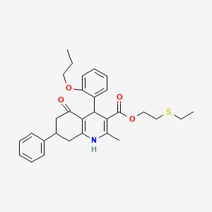 2-(Ethylsulfanyl)ethyl 2-methyl-5-oxo-7-phenyl-4-(2-propoxyphenyl)-1,4,5,6,7,8-hexahydroquinoline-3-carboxylate