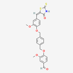 3-methoxy-4-{[4-({2-methoxy-4-[(E)-(4-oxo-2-thioxo-1,3-thiazolidin-5-ylidene)methyl]phenoxy}methyl)benzyl]oxy}benzaldehyde