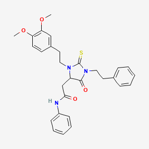 molecular formula C29H31N3O4S B11678036 2-{3-[2-(3,4-dimethoxyphenyl)ethyl]-5-oxo-1-(2-phenylethyl)-2-thioxoimidazolidin-4-yl}-N-phenylacetamide 