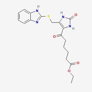 molecular formula C19H22N4O4S B11678041 ethyl 6-{5-[(1H-benzimidazol-2-ylthio)methyl]-2-oxo-2,3-dihydro-1H-imidazol-4-yl}-6-oxohexanoate 