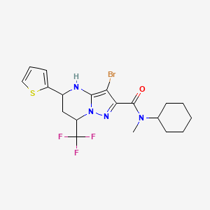 molecular formula C19H22BrF3N4OS B11678081 3-bromo-N-cyclohexyl-N-methyl-5-(thiophen-2-yl)-7-(trifluoromethyl)-4,5,6,7-tetrahydropyrazolo[1,5-a]pyrimidine-2-carboxamide 