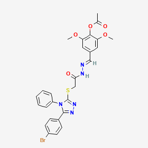 molecular formula C27H24BrN5O5S B11678107 4-{(E)-[({[5-(4-bromophenyl)-4-phenyl-4H-1,2,4-triazol-3-yl]thio}acetyl)hydrazono]methyl}-2,6-dimethoxyphenyl acetate 