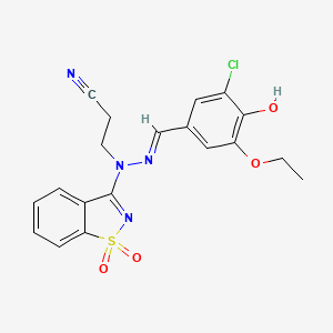 molecular formula C19H17ClN4O4S B11678108 3-[(2E)-2-(3-chloro-5-ethoxy-4-hydroxybenzylidene)-1-(1,1-dioxido-1,2-benzothiazol-3-yl)hydrazinyl]propanenitrile 