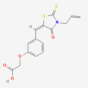 molecular formula C15H13NO4S2 B11678122 (3-{(E)-[4-oxo-3-(prop-2-en-1-yl)-2-thioxo-1,3-thiazolidin-5-ylidene]methyl}phenoxy)acetic acid 