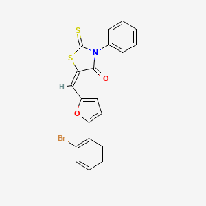 molecular formula C21H14BrNO2S2 B11678123 (5E)-5-{[5-(2-bromo-4-methylphenyl)furan-2-yl]methylidene}-3-phenyl-2-thioxo-1,3-thiazolidin-4-one 