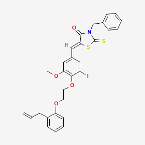 molecular formula C29H26INO4S2 B11678138 (5Z)-3-benzyl-5-(3-iodo-5-methoxy-4-{2-[2-(prop-2-en-1-yl)phenoxy]ethoxy}benzylidene)-2-thioxo-1,3-thiazolidin-4-one 