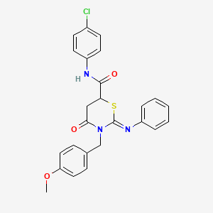 molecular formula C25H22ClN3O3S B11678143 (2Z)-N-(4-chlorophenyl)-3-(4-methoxybenzyl)-4-oxo-2-(phenylimino)-1,3-thiazinane-6-carboxamide 