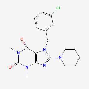 molecular formula C19H22ClN5O2 B11678165 7-(3-chlorobenzyl)-1,3-dimethyl-8-(piperidin-1-yl)-3,7-dihydro-1H-purine-2,6-dione 