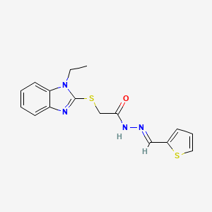 molecular formula C16H16N4OS2 B11678206 2-[(1-ethyl-1H-benzimidazol-2-yl)sulfanyl]-N'-[(E)-thiophen-2-ylmethylidene]acetohydrazide 