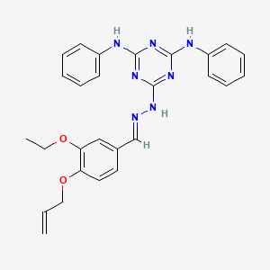 molecular formula C27H27N7O2 B11678220 6-{(2E)-2-[3-ethoxy-4-(prop-2-en-1-yloxy)benzylidene]hydrazinyl}-N,N'-diphenyl-1,3,5-triazine-2,4-diamine 