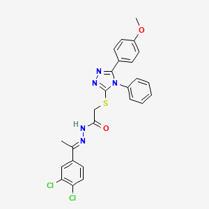 molecular formula C25H21Cl2N5O2S B11678246 N'-[(1E)-1-(3,4-dichlorophenyl)ethylidene]-2-{[5-(4-methoxyphenyl)-4-phenyl-4H-1,2,4-triazol-3-yl]sulfanyl}acetohydrazide 