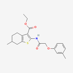 molecular formula C21H25NO4S B11678256 Ethyl 6-methyl-2-[2-(3-methylphenoxy)acetamido]-4,5,6,7-tetrahydro-1-benzothiophene-3-carboxylate 