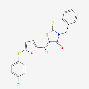 molecular formula C21H14ClNO2S3 B11678259 (5Z)-3-benzyl-5-({5-[(4-chlorophenyl)sulfanyl]furan-2-yl}methylidene)-2-thioxo-1,3-thiazolidin-4-one 