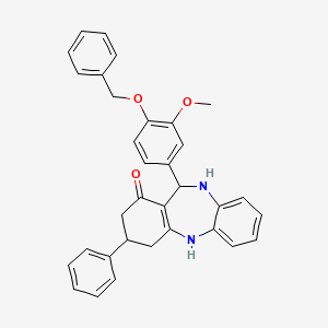 molecular formula C33H30N2O3 B11678270 11-[4-(benzyloxy)-3-methoxyphenyl]-3-phenyl-2,3,4,5,10,11-hexahydro-1H-dibenzo[b,e][1,4]diazepin-1-one 