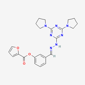 3-[(E)-{2-[4,6-di(pyrrolidin-1-yl)-1,3,5-triazin-2-yl]hydrazinylidene}methyl]phenyl furan-2-carboxylate