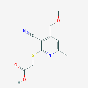 molecular formula C11H12N2O3S B11678357 Acetic acid, 2-[[3-cyano-4-(methoxymethyl)-6-methyl-2-pyridinyl]thio]- 