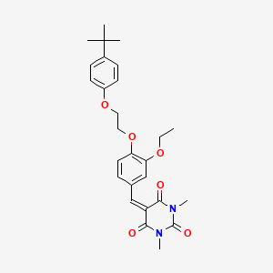 molecular formula C27H32N2O6 B11678364 5-({4-[2-(4-Tert-butylphenoxy)ethoxy]-3-ethoxyphenyl}methylidene)-1,3-dimethyl-1,3-diazinane-2,4,6-trione 