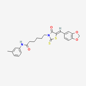 6-[(5Z)-5-(1,3-benzodioxol-5-ylmethylidene)-4-oxo-2-thioxo-1,3-thiazolidin-3-yl]-N-(3-methylphenyl)hexanamide