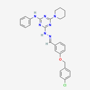 4-[(2E)-2-{3-[(4-chlorobenzyl)oxy]benzylidene}hydrazinyl]-N-phenyl-6-(piperidin-1-yl)-1,3,5-triazin-2-amine