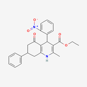 molecular formula C25H24N2O5 B11678435 Ethyl 2-methyl-4-(2-nitrophenyl)-5-oxo-7-phenyl-1,4,5,6,7,8-hexahydroquinoline-3-carboxylate 