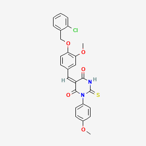 molecular formula C26H21ClN2O5S B11678444 (5E)-5-{4-[(2-chlorobenzyl)oxy]-3-methoxybenzylidene}-1-(4-methoxyphenyl)-2-thioxodihydropyrimidine-4,6(1H,5H)-dione 