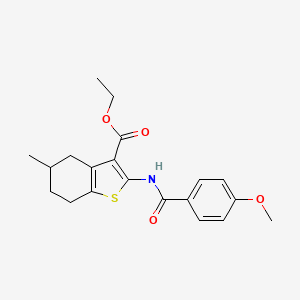 molecular formula C20H23NO4S B11678464 Ethyl 2-{[(4-methoxyphenyl)carbonyl]amino}-5-methyl-4,5,6,7-tetrahydro-1-benzothiophene-3-carboxylate 