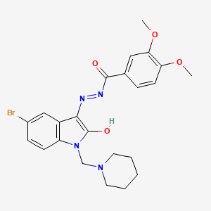 N'-[(3Z)-5-bromo-2-oxo-1-(piperidin-1-ylmethyl)-1,2-dihydro-3H-indol-3-ylidene]-3,4-dimethoxybenzohydrazide