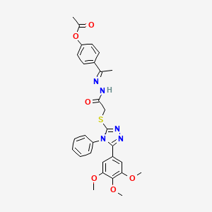 molecular formula C29H29N5O6S B11678504 4-[(1E)-N-({[4-Phenyl-5-(3,4,5-trimethoxyphenyl)-4H-1,2,4-triazol-3-YL]sulfanyl}acetyl)ethanehydrazonoyl]phenyl acetate 