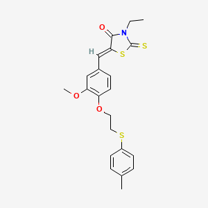 molecular formula C22H23NO3S3 B11678526 (5Z)-3-ethyl-5-(3-methoxy-4-{2-[(4-methylphenyl)sulfanyl]ethoxy}benzylidene)-2-thioxo-1,3-thiazolidin-4-one 