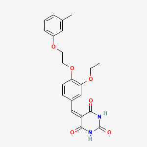 molecular formula C22H22N2O6 B11678527 5-({3-Ethoxy-4-[2-(3-methylphenoxy)ethoxy]phenyl}methylidene)-1,3-diazinane-2,4,6-trione 