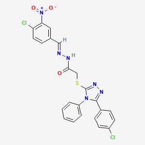 molecular formula C23H16Cl2N6O3S B11678587 N'-[(E)-(4-chloro-3-nitrophenyl)methylidene]-2-{[5-(4-chlorophenyl)-4-phenyl-4H-1,2,4-triazol-3-yl]sulfanyl}acetohydrazide 