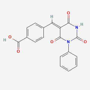 molecular formula C18H12N2O5 B11678619 4-[(Z)-(2,4,6-trioxo-1-phenyltetrahydropyrimidin-5(2H)-ylidene)methyl]benzoic acid 