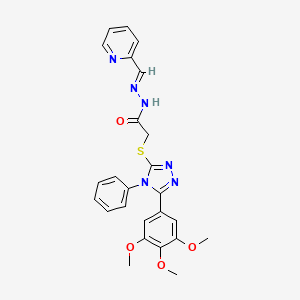 2-{[4-phenyl-5-(3,4,5-trimethoxyphenyl)-4H-1,2,4-triazol-3-yl]sulfanyl}-N'-[(E)-pyridin-2-ylmethylidene]acetohydrazide