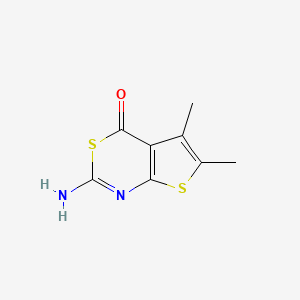 molecular formula C8H8N2OS2 B11678708 4H-Thieno[2,3-d][1,3]thiazin-4-one, 2-amino-5,6-dimethyl- CAS No. 117516-92-4