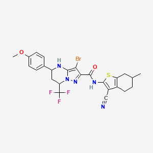 molecular formula C25H23BrF3N5O2S B11678748 3-bromo-N-(3-cyano-6-methyl-4,5,6,7-tetrahydro-1-benzothiophen-2-yl)-5-(4-methoxyphenyl)-7-(trifluoromethyl)-4,5,6,7-tetrahydropyrazolo[1,5-a]pyrimidine-2-carboxamide 